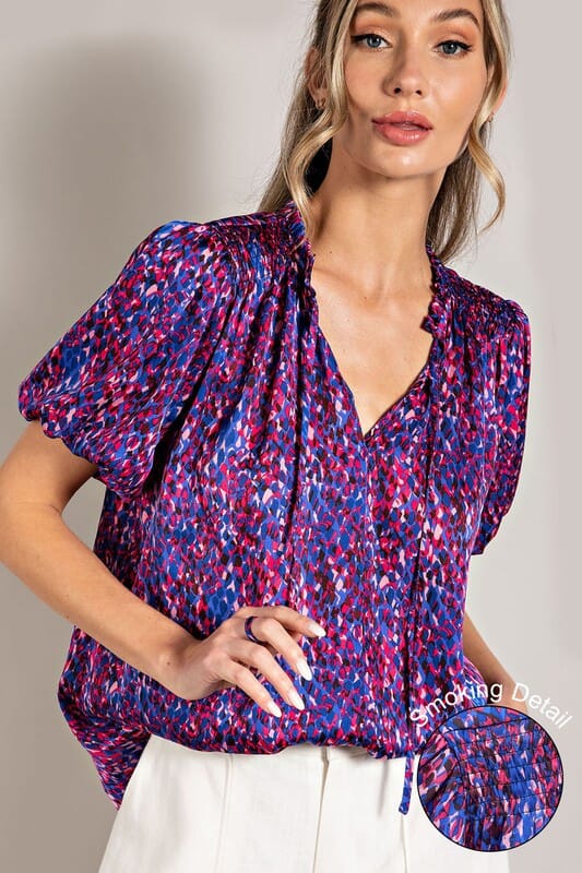 Tie Front Purple Abstract Top Eesome 