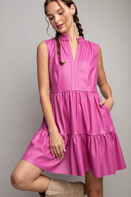 Tiered Faux Leather Dress SNAP-Something New And Pretty Tiered Faux Leather Dress SNAP-Something New And Pretty