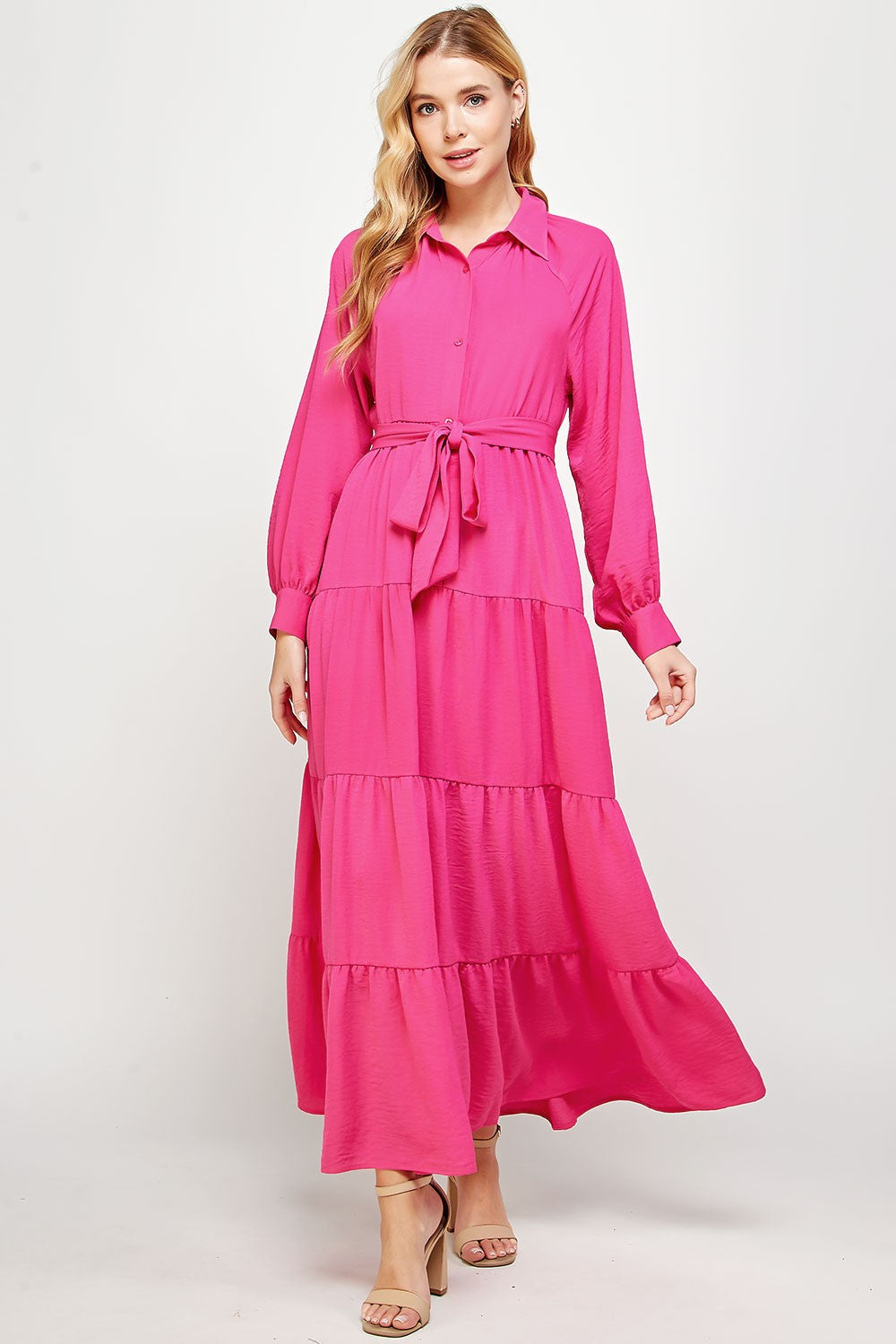 Tiered Long Sleeve Shirt Dress Strut and Bolt 