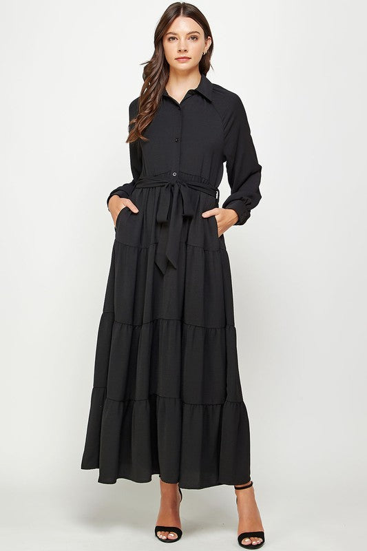 Tiered Long Sleeve Shirt Dress Strut and Bolt 