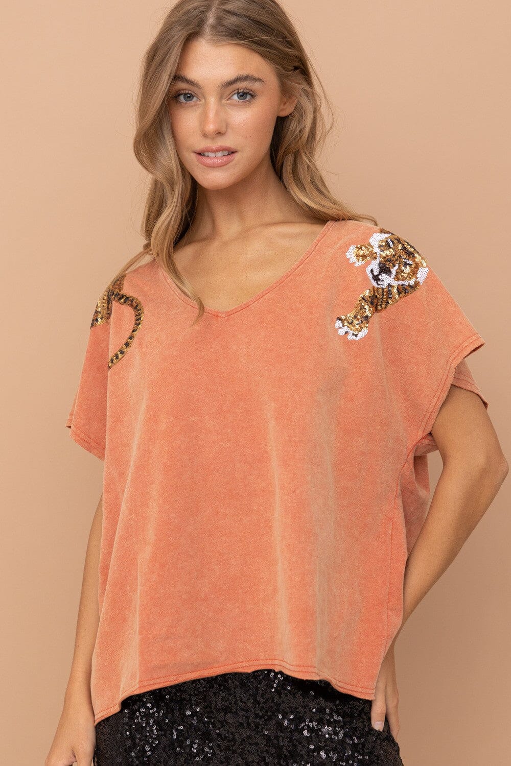 Tiger Sequin Patch T Shirt Blue B 
