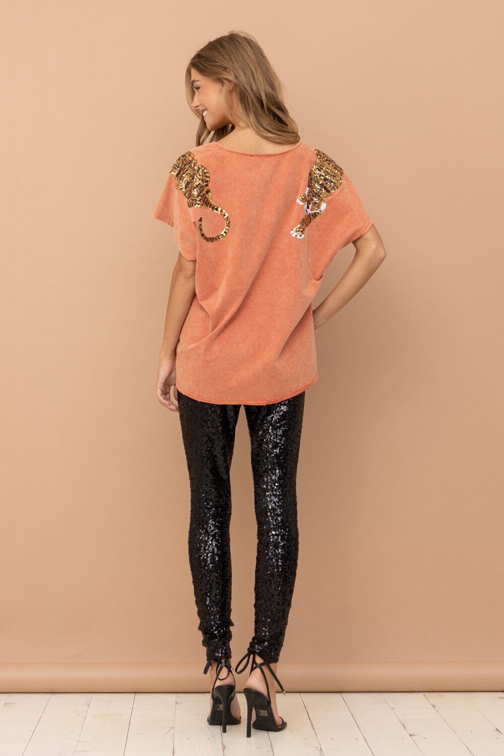 Tiger Sequin Patch T Shirt Blue B 