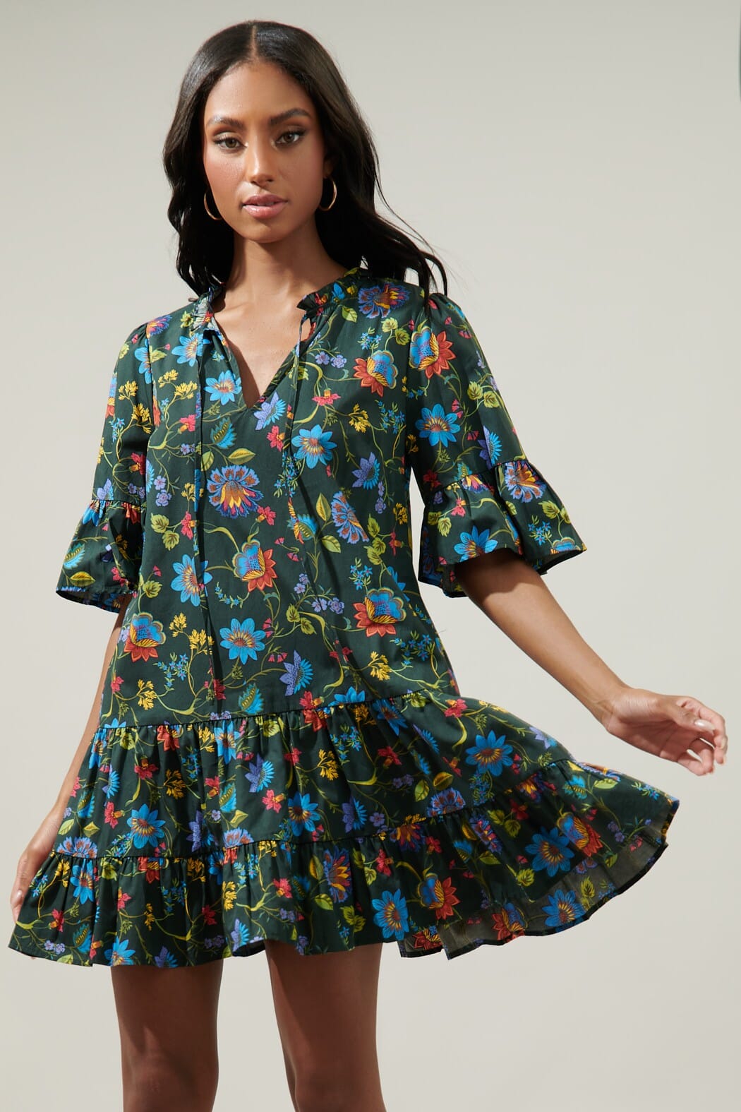 Topeaka Floral Auggie Bell Sleeve Shift Dress Sugarlips 