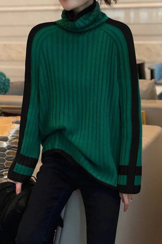 Turtleneck Contrast Stripe Sweater cezele 