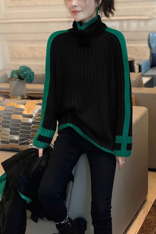 Turtleneck Contrast Stripe Sweater cezele 