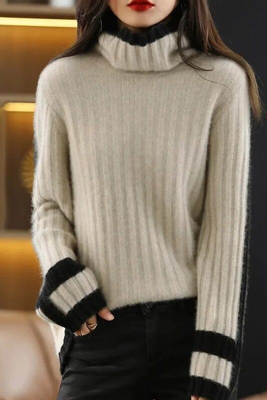 Turtleneck Contrast Stripe Sweater cezele 