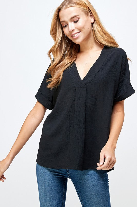 V-Neck Blouse with Crossover Detail 2 hearts 
