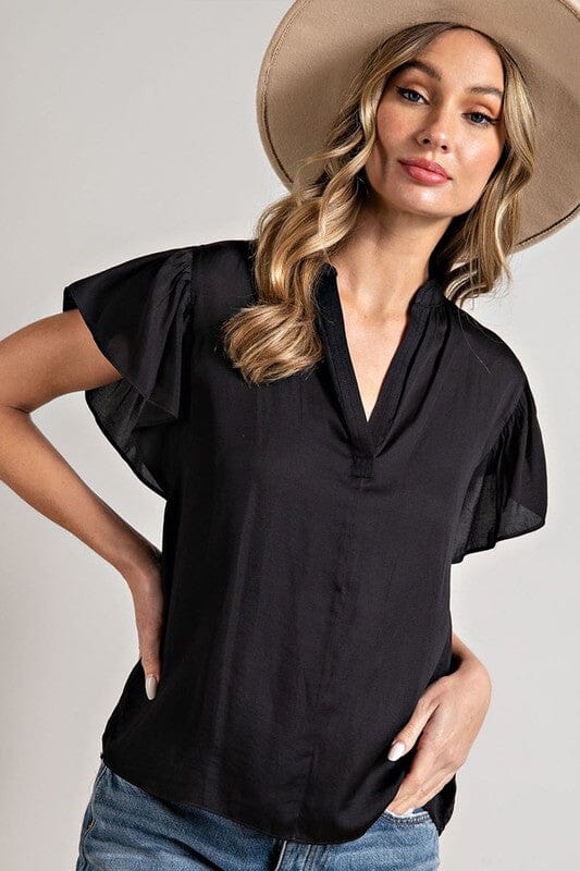 V Neck Flutter Sleeve Blouse Eesome 