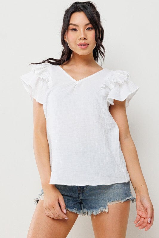 V Neck Gauze Flare Top Ces Femme 