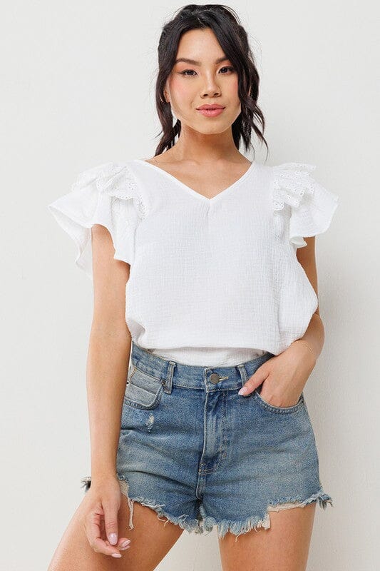 V Neck Gauze Flare Top Ces Femme 