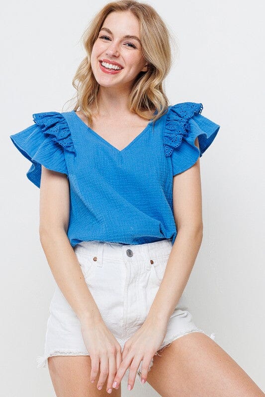 V Neck Gauze Flare Top Ces Femme 