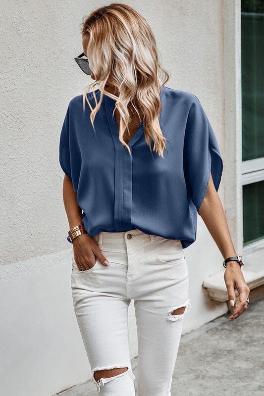 Lace Detail V-Neck Half Sleeve Blouse