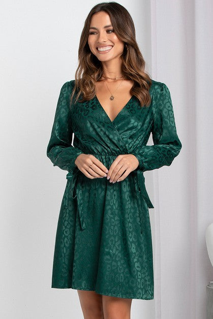 V Neck Long Sleeve Leopard Short Dress supreme fashion 