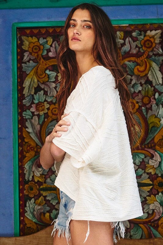 V-neck Oversized Solid Textured Knit Top BucketList 
