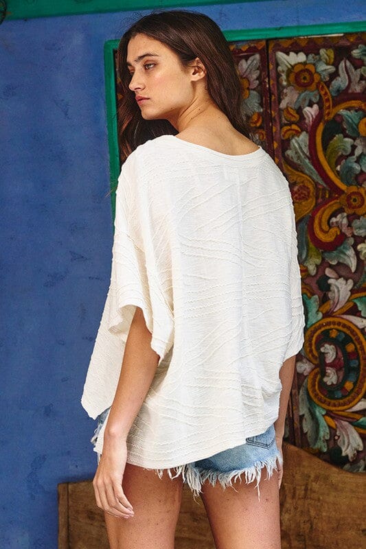 V-neck Oversized Solid Textured Knit Top BucketList 