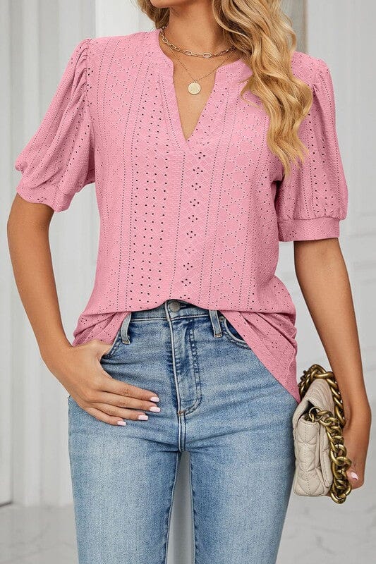 V Neck Puff Sleeve Hollow Out shoppingwill 
