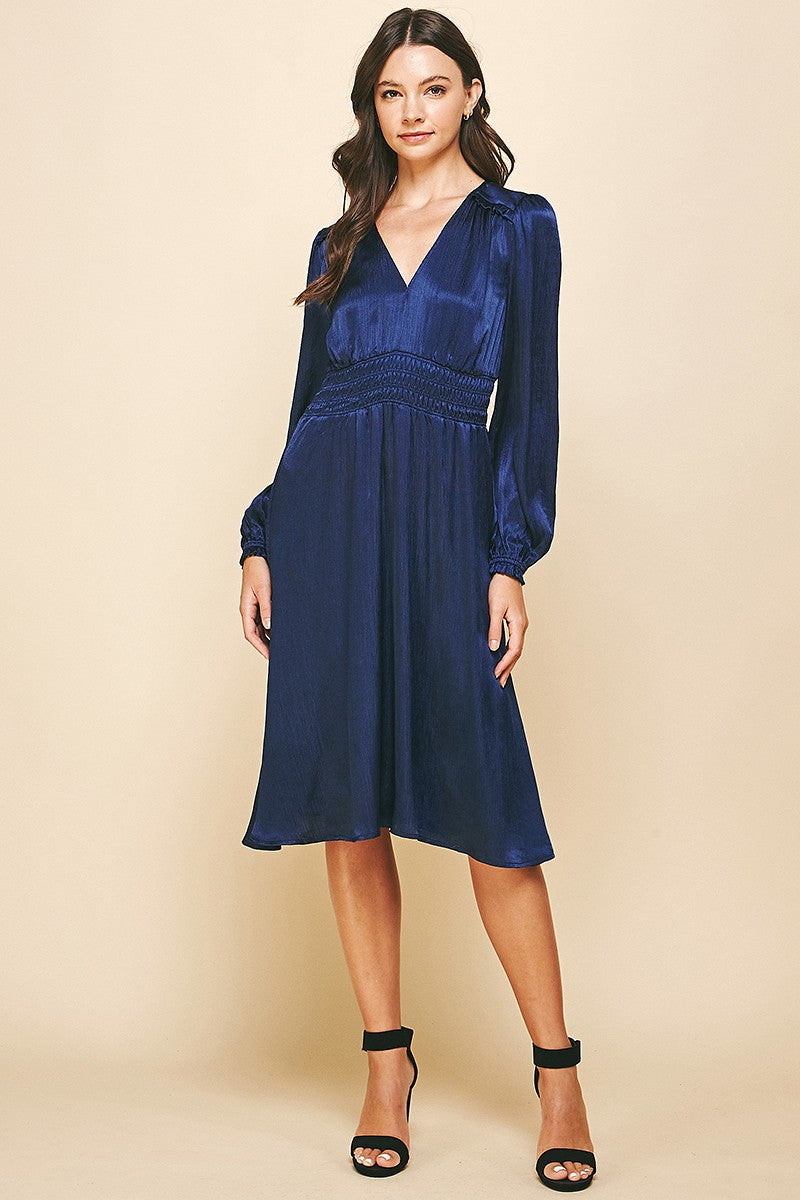V Neck Satin Midi Dress Pinch 