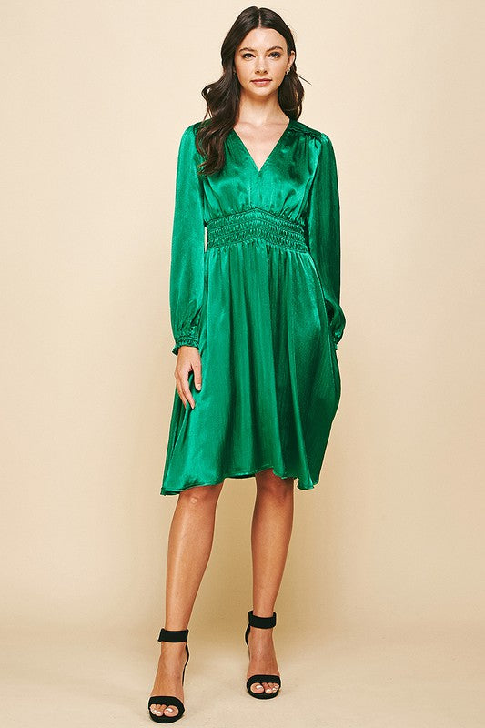 V Neck Satin Midi Dress Pinch 
