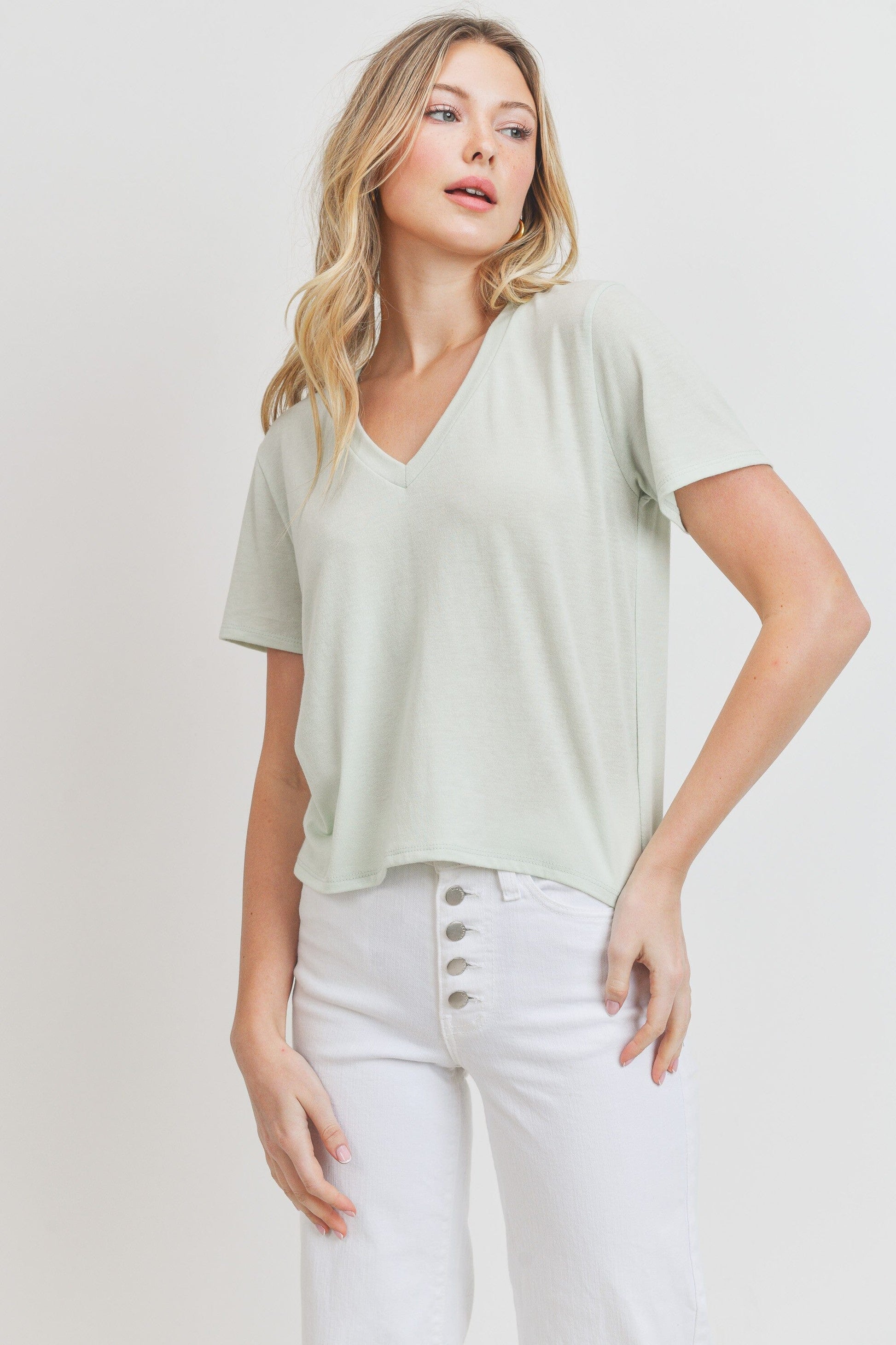 V Neck SS Soft Knit Top SNAP-Something New And Pretty 