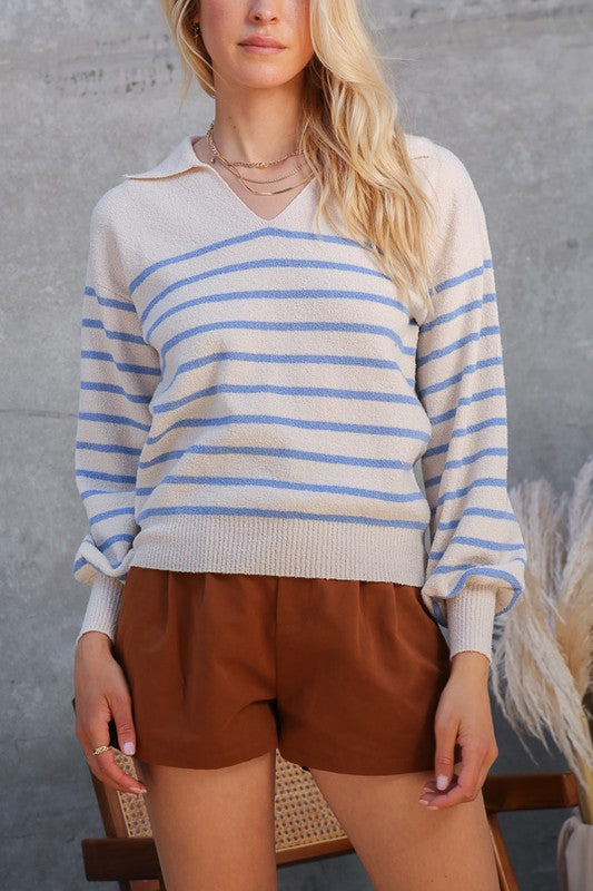 V Neck Stripe Sweater lumiere 