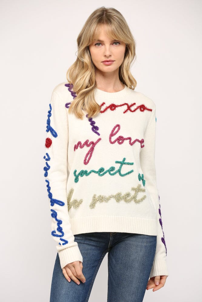 Valentine Glitter Script Sweater Fate 