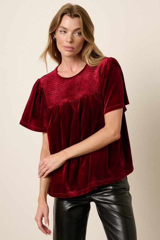 Velvet Blouse with Smocked Detail Mittoshop 