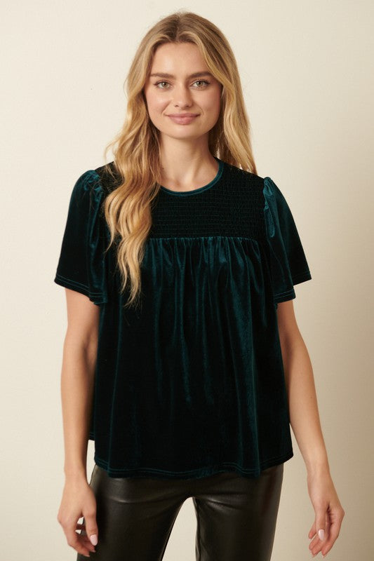 Velvet Blouse with Smocked Detail Mittoshop 