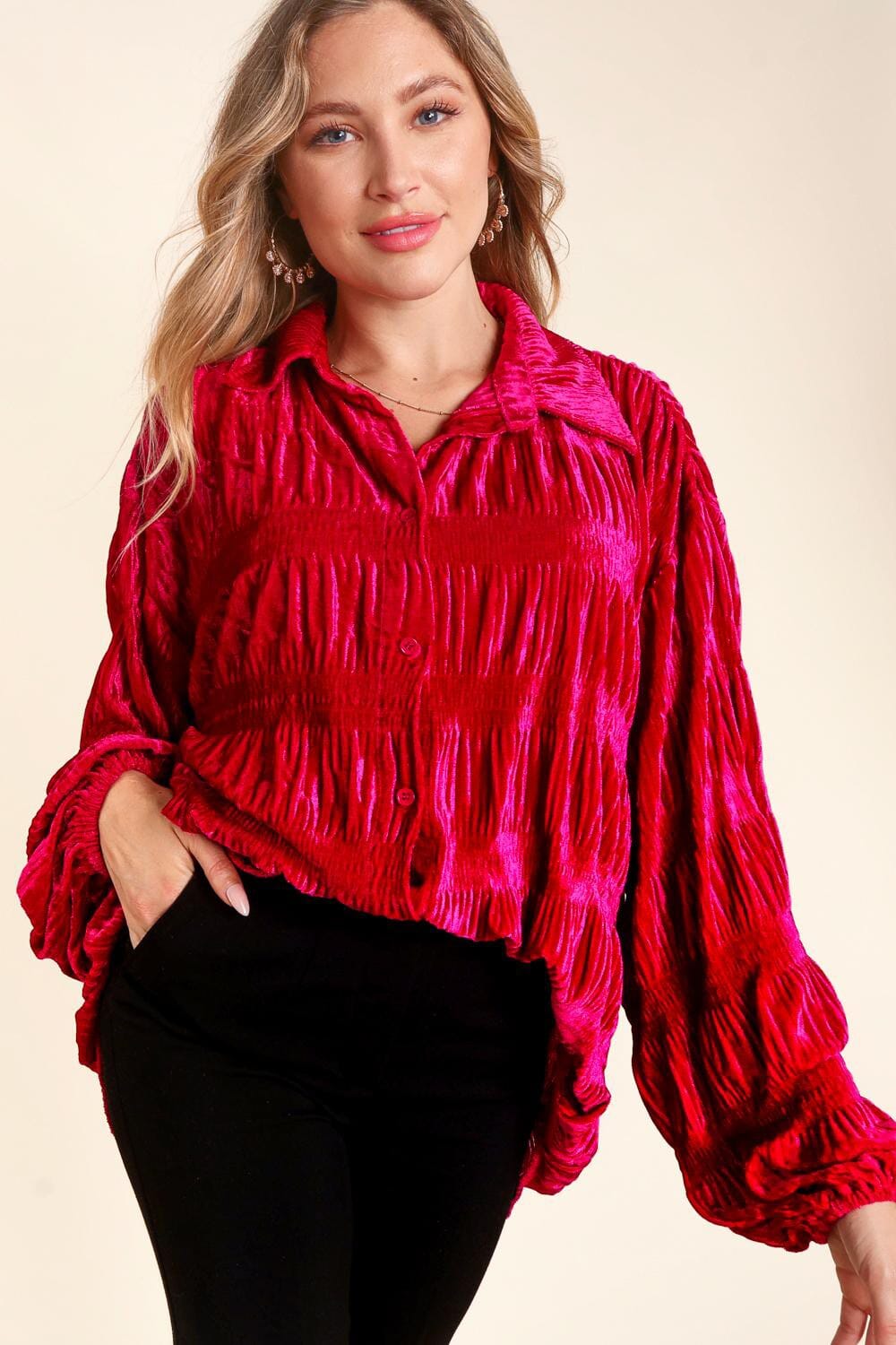 Velvet Button Down LS Top Haptics 
