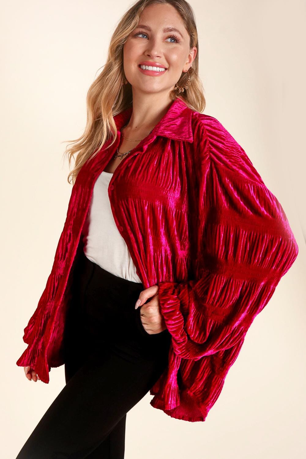 Velvet Button Down LS Top Haptics 