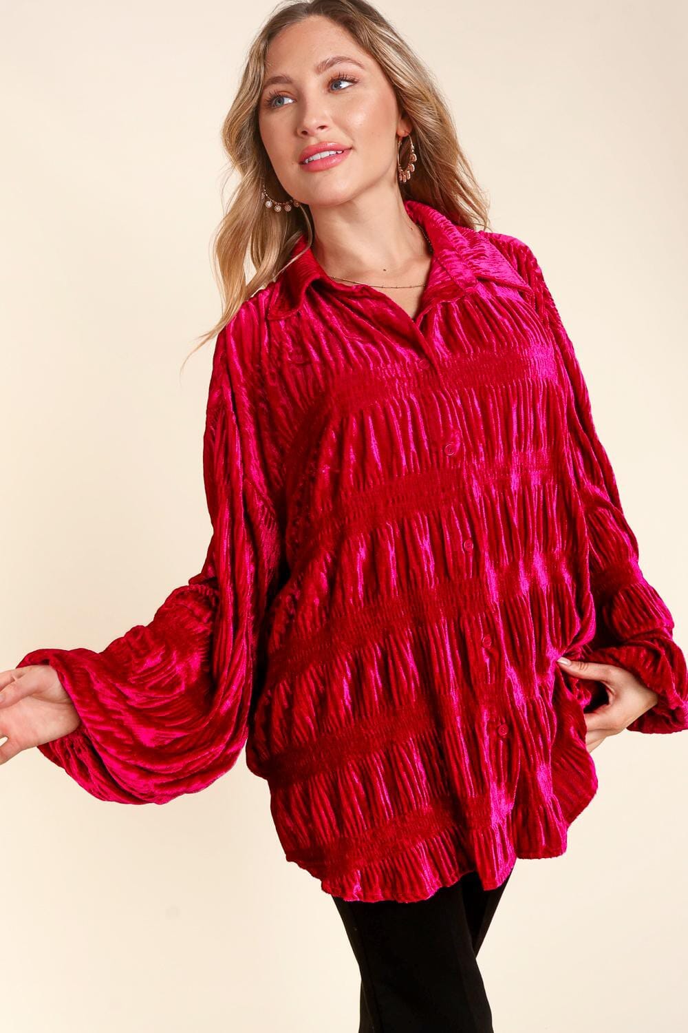 Velvet Button Down LS Top Haptics 