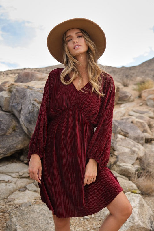 Velvet Rib V-neck L/S Dress Ces Femme 