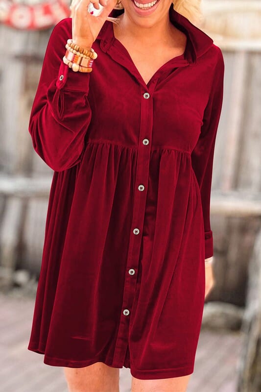 Velvet Shirt Dress Shiying 