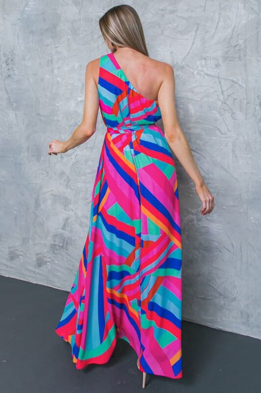 Vibrant Abstract One-Shoulder Maxi Flying tomato 