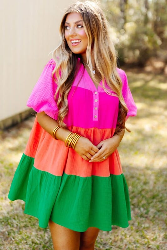 Vibrant Colorblock Cotton Dress Youmi 