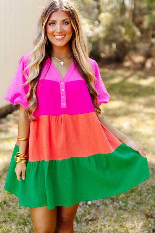 Vibrant Colorblock Cotton Dress Youmi 