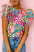 Vibrant Floral Print Double Ruffle Sleeve Top Kentce 