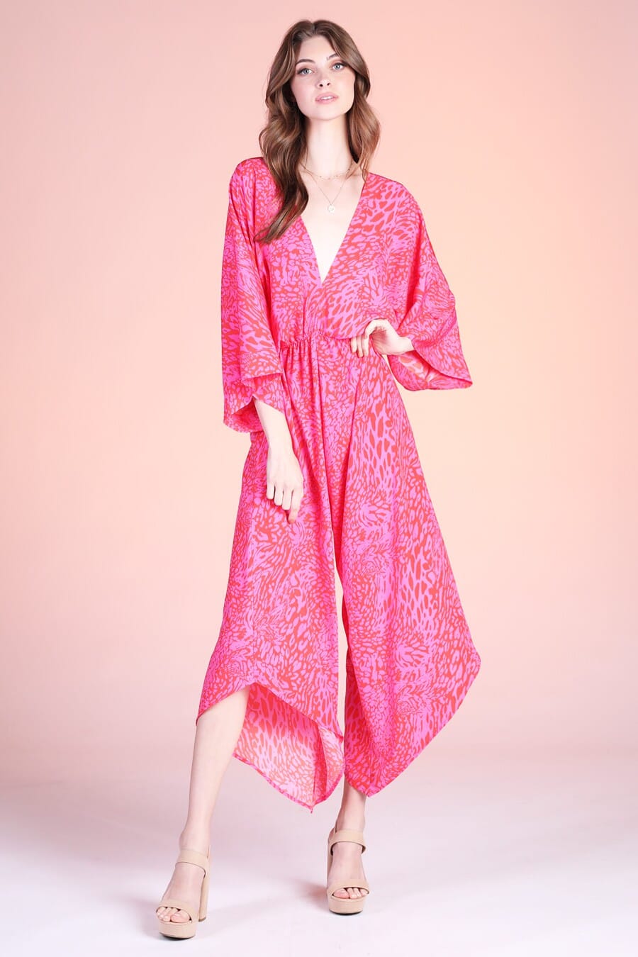 Vivid Leopard Slanted Hem Kimono Jumpsuit tyche 