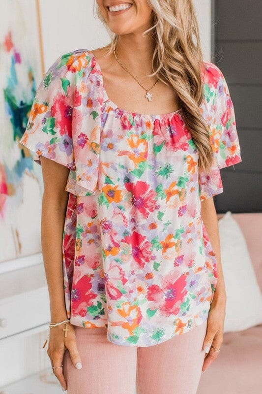 Watercolor Floral Flutter Sleeve Top pretty bash 