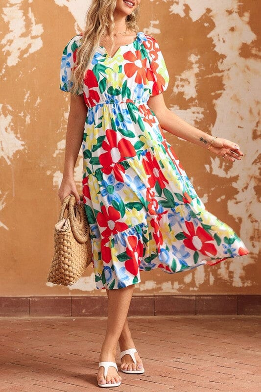White Bold Floral Midi Dress Kentce 