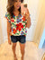 White Bold Floral Pocket Top Shewin 
