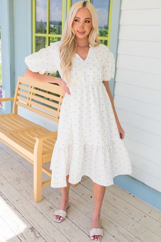 White Dress with Yellow Flowers Kentce 