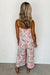 White Floral Spaghetti Straps Wide Leg Jumpsuit Shiying 