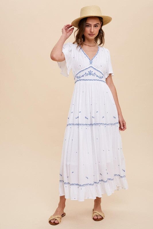 White Maxi with Blue Embroidery In Loom 
