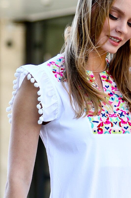 White Pom Pom Embroidered Dress mazik 