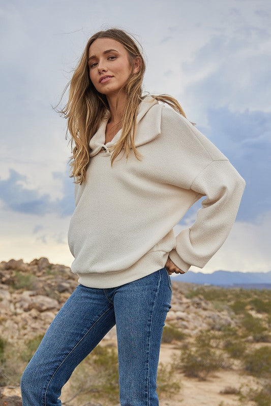 Wide Collar Ribbed Pullover Ces Femme 