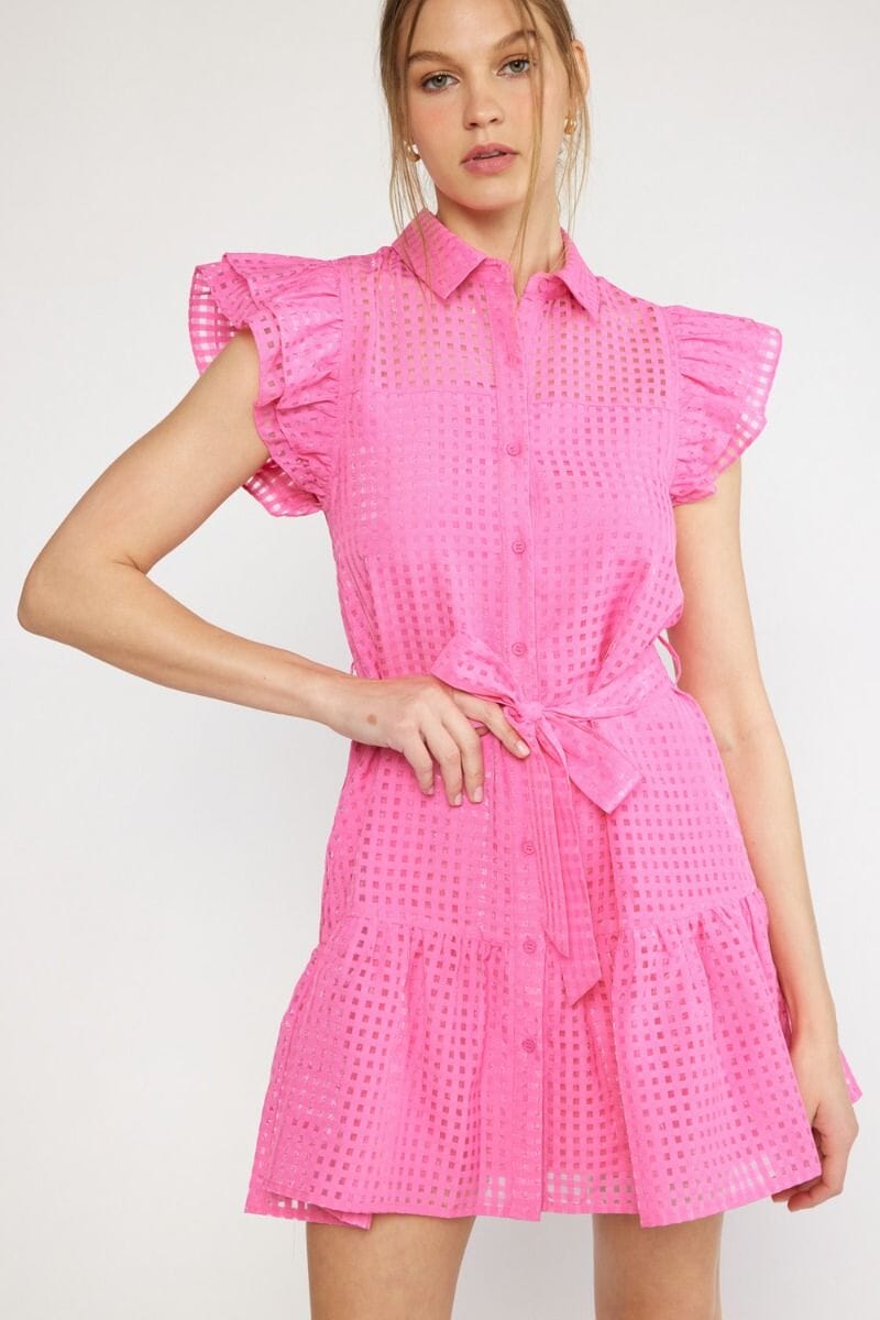 Windowpane Flutter Sleeve Dress entro 