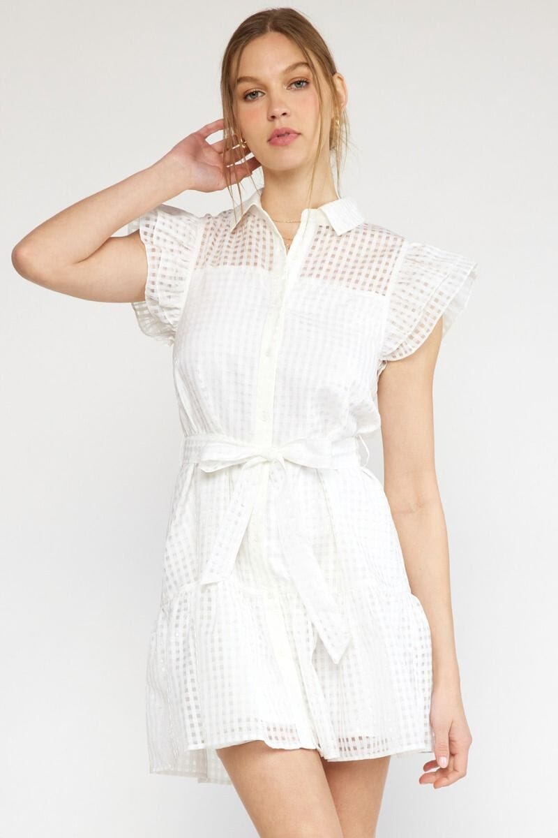 Windowpane Flutter Sleeve Dress entro 