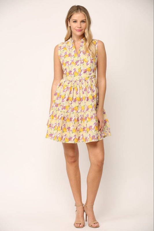 Yellow and Lavender Frill Neck Dress Fate 