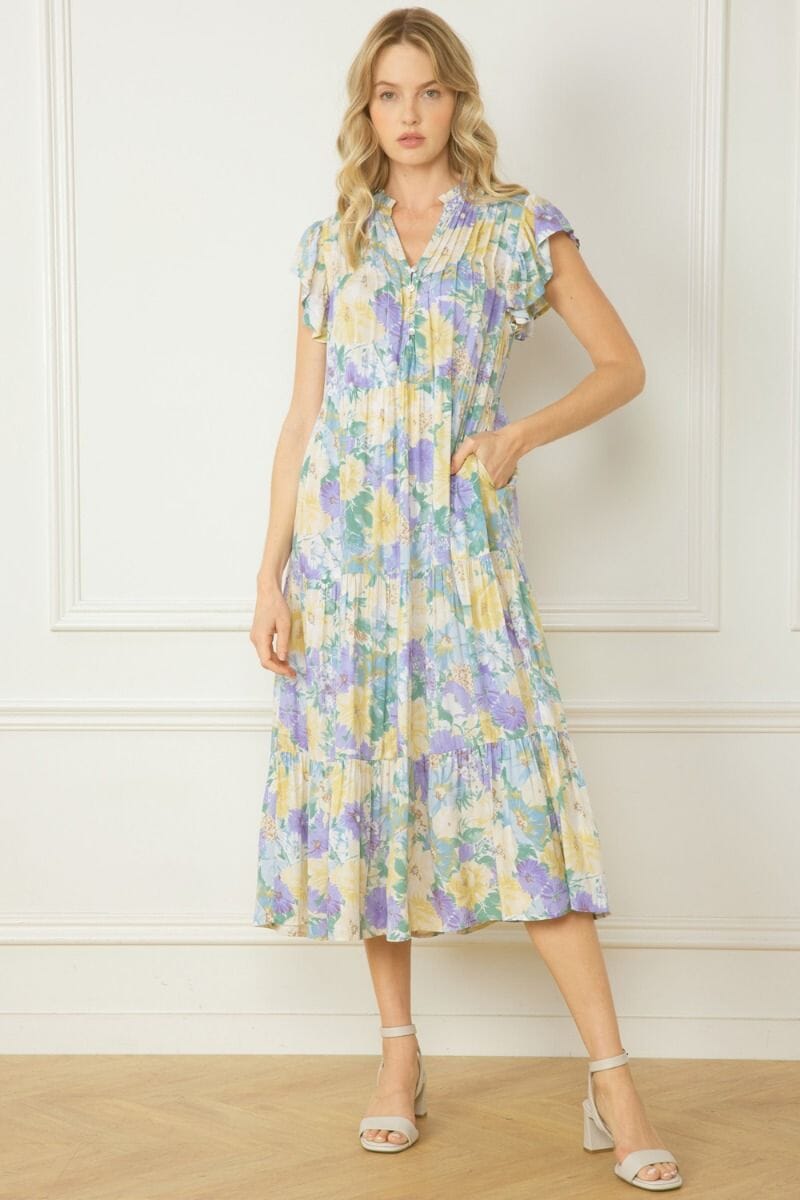 Yellow and Lilac Pintuck Midi entro 