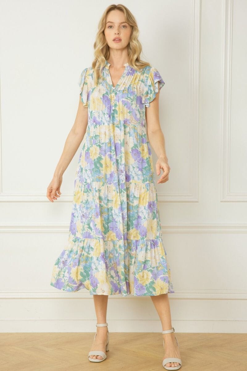 Yellow and Lilac Pintuck Midi entro 
